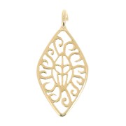 14x7mm Rhombus Charm filigree with Open Ring - Fine Gold plated x1