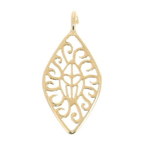 14x7mm Rhombus Charm filigree with Open Ring - Fine Gold plated x1