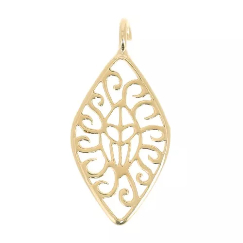 14x7mm Rhombus Charm filigree with Open Ring - Fine Gold plated x1