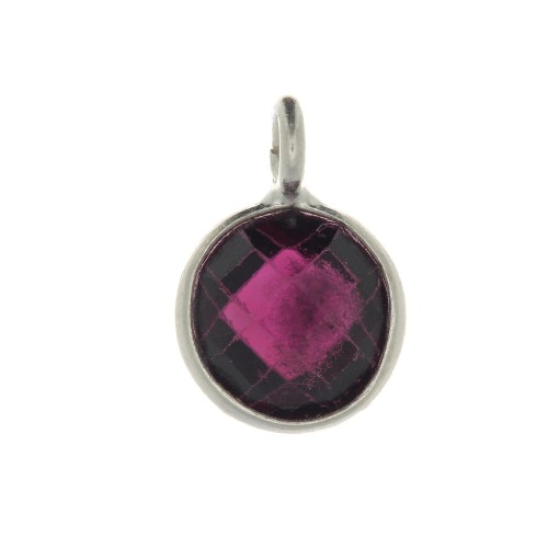 6.9mm 925 Sterling Silver Round faceted charm - Garnet x1