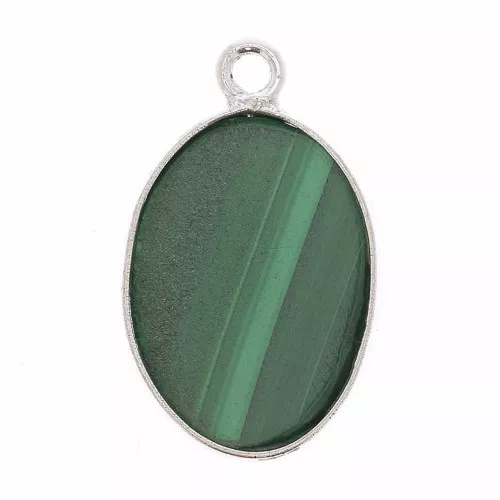 18x11mm 925 Sterling Silver Oval gemstone pendant - Malachite x1