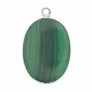 Pendentif ovale pierre gemme 22x14 mm Argent 925 - Malachite x1