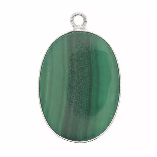 22x14mm 925 Sterling Silver Oval gemstone pendant - Malachite x1