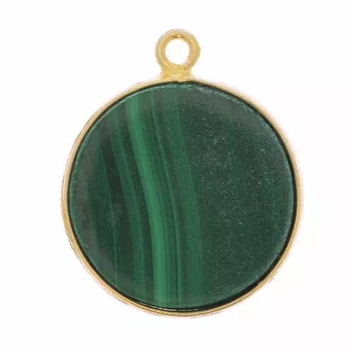16mm 925 Sterling Silver Gemstone Pendant - Malachite - Fine Gold Plated x1