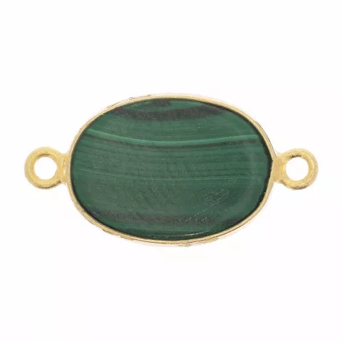 20x11mm 925 Sterling Silver Oval connector - Malachite - Fine Gold Plated x1