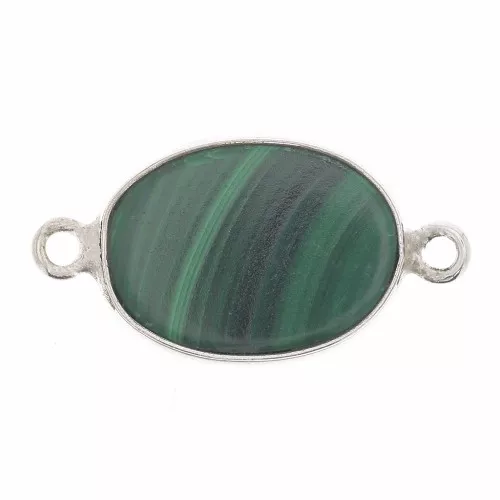 15x10mm 925 Sterling Silver Oval Gemstone connector - Malachite x1