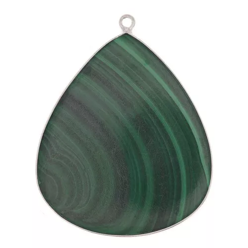 39x31mm 925 Sterling Silver Gemstone Drop - Malachite x1