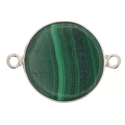 16mm 925 Sterling Silver Round Gemstone connector - Malachite x1