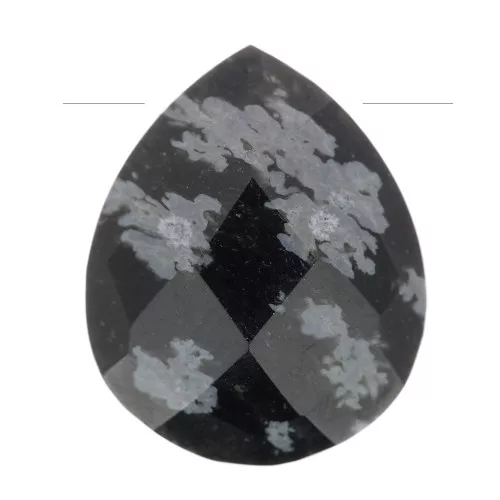 12x10mm gemstone faceted drop bead - Flat briolette - Obsidian x1