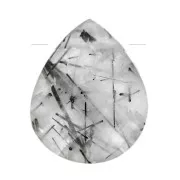 12x10mm gemstone faceted drop bead - Flat briolette - Quartz rutile x1