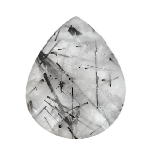 12x10mm gemstone faceted drop bead - Flat briolette - Quartz rutile x1