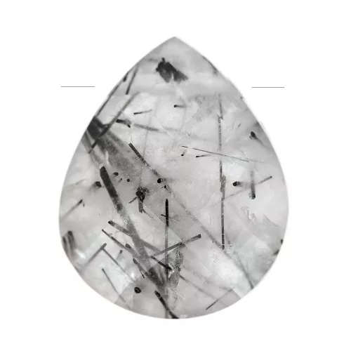 12x10mm gemstone faceted drop bead - Flat briolette - Quartz rutile x1