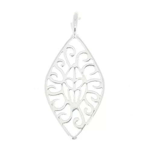 14x7mm Rhombus charm filigree with open ring - Fine silver plated x1