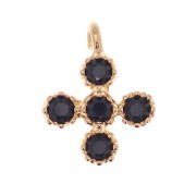 9x7mm Mini Cross Charm with 1.3mm zirconium oxide - fine Gold plated- Black x1