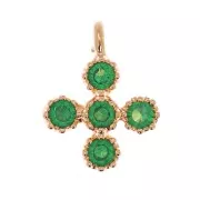 9x7mm Mini Cross Charm with 1.3mm zirconium oxide - fine Gold plated- Green x1