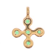 9x7mm Mini Cross Charm with 1.3mm zirconium oxide - fine Gold plated- Green x1