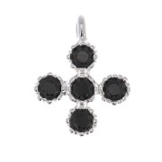 9x7mm Mini Cross Charm with 1.3mm zirconium oxide - Sterling Silver Plating - Black x1|raw }}