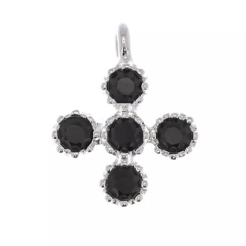 9x7mm Mini Cross Charm with 1.3mm zirconium oxide - Sterling Silver Plating - Black x1