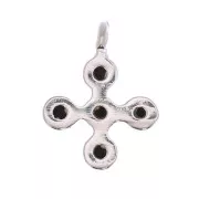 9x7mm Mini Cross Charm with 1.3mm zirconium oxide - Sterling Silver Plating - Black x1