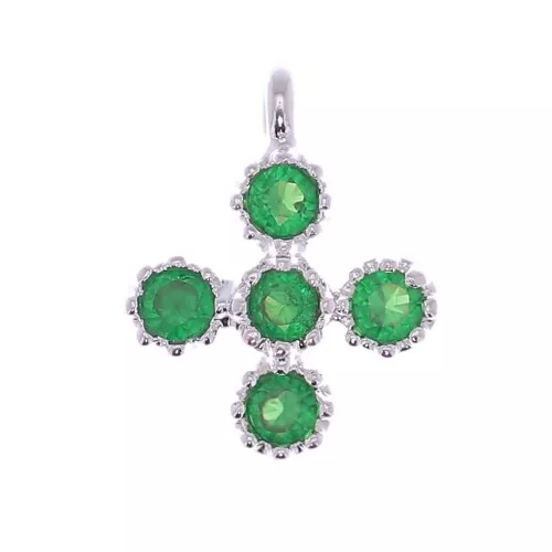 9x7mm Mini Cross Charm with 1.3mm zirconium oxide - Sterling Silver Plating - Green x1