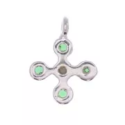 9x7mm Mini Cross Charm with 1.3mm zirconium oxide - Sterling Silver Plating - Green x1