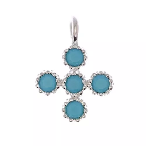 9x7mm Mini Cross Charm with 1.3mm zirconium oxide - Sterling Silver Plating - Turquoise x1