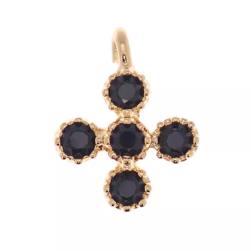 9x7mm Mini Cross Charm with 1.7mm zirconium oxide - fine Gold plated- Black x1