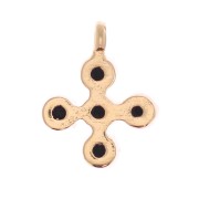 9x7mm Mini Cross Charm with 1.7mm zirconium oxide - fine Gold plated- Black x1
