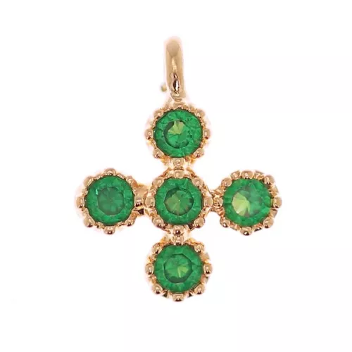 9x7mm Mini Cross Charm with 1.7mm zirconium oxide - Fine Gold plated - Green x1