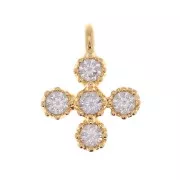 9x7mm Mini Cross Charm with 1.7mm zirconium oxide - Fine Gold Plated- Crystal x1