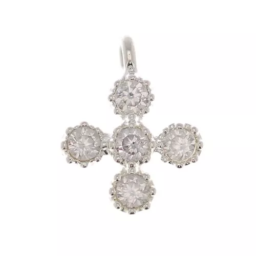 9x7mm Mini Cross Charm with 1.7mm zirconium oxide - Sterling Silver Plating - Crystal x1