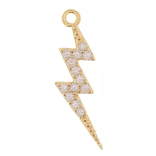 19x7mm flash pendant with zirconium oxide - fine Gold plated  - Crystal x1