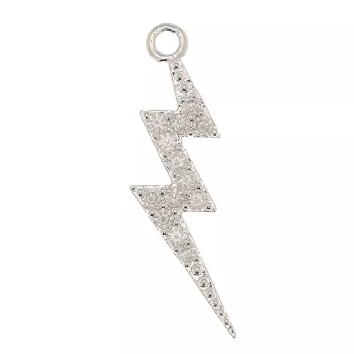 19x7mm flash pendant with zirconium oxide - Fine Silver plating - Crystal x1