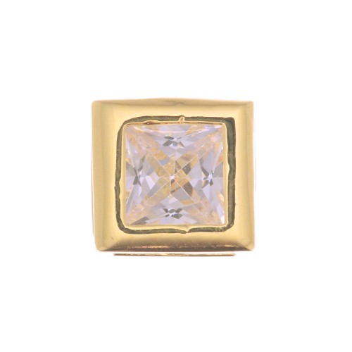 6mm Square pendant with a zirconium oxide - fine Gold plated - Crystal x1