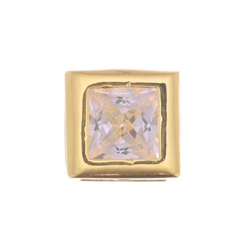 6mm Square pendant with a zirconium oxide - fine Gold plated - Crystal x1