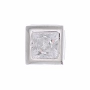 6mm Square pendant with a zirconium oxide - Fine Silver plating - Crystal x1|raw }}