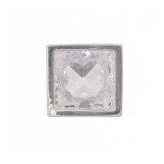 6mm Square pendant with a zirconium oxide - Fine Silver plating - Crystal x1