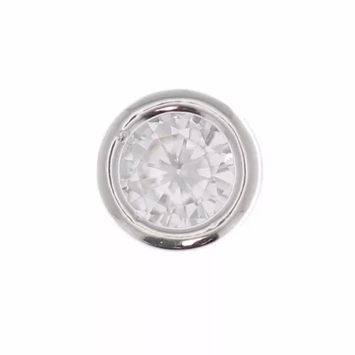 5mm Round pendant with a zirconium oxide - Fine Silver plating - Crystal x1