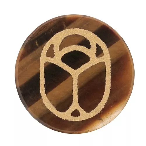 15mm Flat Cabochon - engraved beetle - by Perles & Co - Tiger Eye - Gold x1