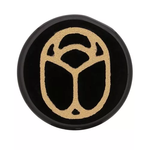 15mm Flat Cabochon - engraved beetle - by Perles & Co - Black Agate - Gold x1