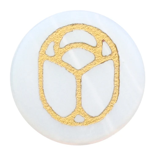 15mm Flat Cabochon - engraved beetle - by Perles & Co - Opalite - Gold x1