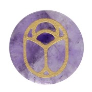 15mm Flat Cabochon - engraved beetle - by Perles & Co - Amethyst - Gold x1