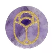 15mm Flat Cabochon - engraved beetle - by Perles & Co - Amethyst - Gold x1