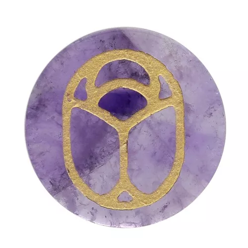 15mm Flat Cabochon - engraved beetle - by Perles & Co - Amethyst - Gold x1