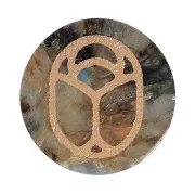 15mm Flat Cabochon - engraved beetle - by Perles & Co - Labradorite - Gold x1