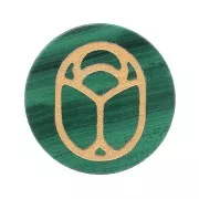 15mm round flat Cabochon - engraved beetle - by Perles & Co - Malachite - Gold x1