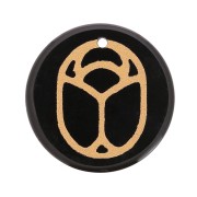15mm Round flat pendant - engraved beetle - by Perles & Co - Black Onyx x1|raw }}