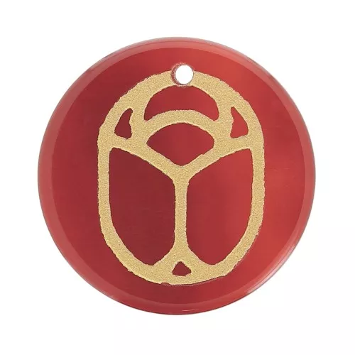 15mm Round flat pendant - engraved beetle - by Perles & Co - Carnelian x1