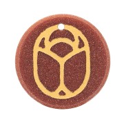 15mm Round flat pendant - engraved beetle - by Perles & Co - Gold Stone x1