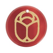 20mm Round flat pendant - beetle - exclusive to Perles & Co - Carnelian - Gold x1|raw }}